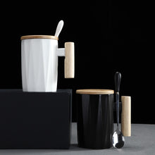Load image into Gallery viewer, ceramic coffee mug with lid and spoon tazas de ceramica creativas tumblers coffe mugs tea milk cup office home leisure cafe cup
